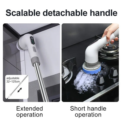 Electric Cleaning Brush 2-gear Electric Rotary Floor Scrubber Wireless Cordless 360 Adjust Extension Handle Home Cleaning Tools