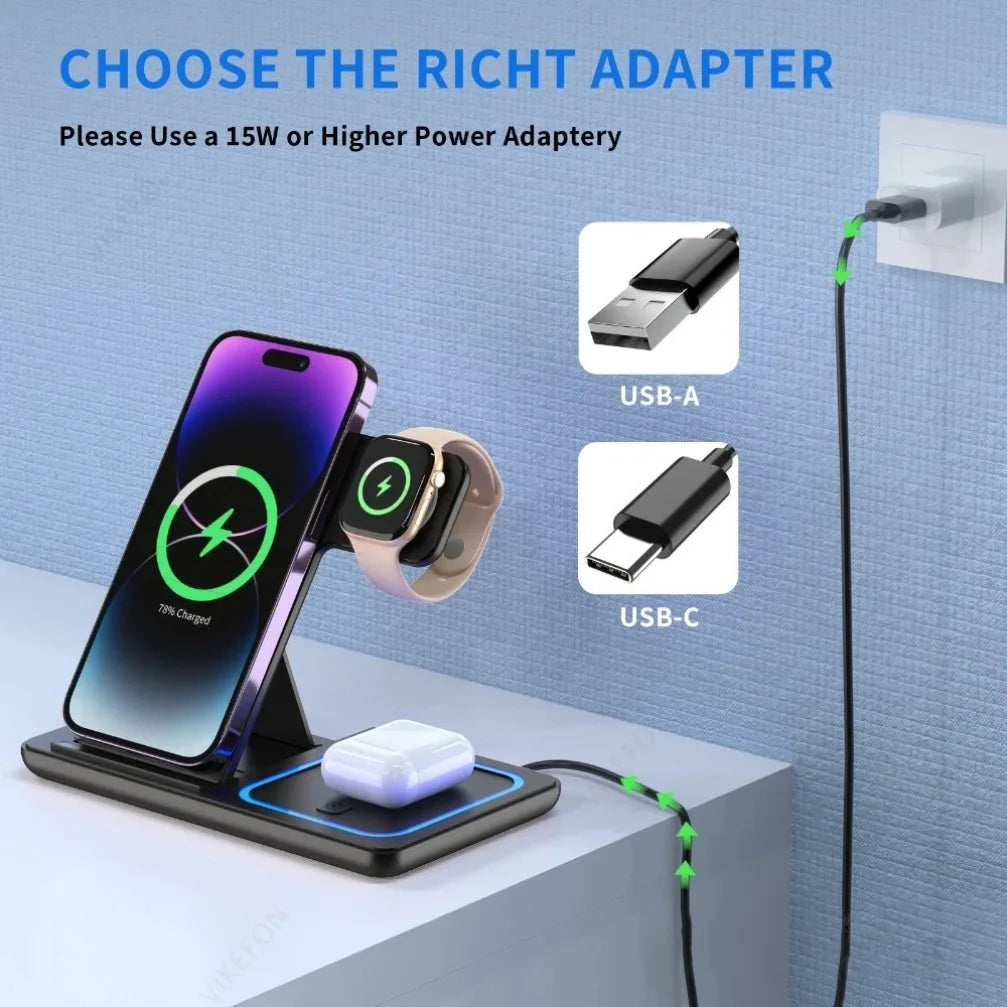 Foldable 3‑in‑1 Wireless Charging Station