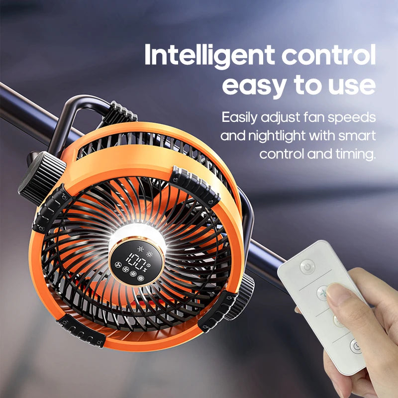 KINSCOTER 6 in 1 Camping Fan 20000mAh Rechargeable Battery Portable Outdoor Fan 4 Speed Air Circulators with Hook and LED Light
