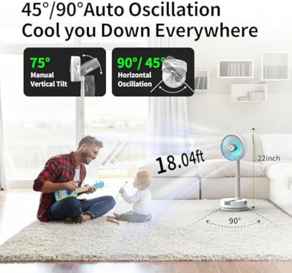 20000mAh Battery Operated Foldable Fan Rechargeable Standing Fan 112Hrs Work Remote Control&Colorful Light Oscillating Table Fan