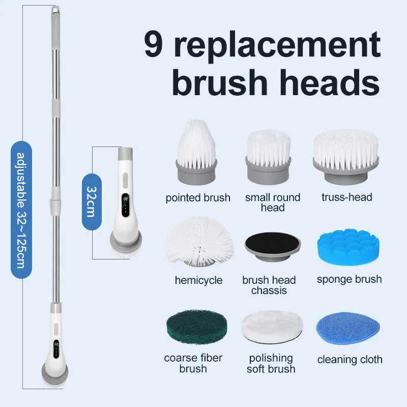 Electric Cleaning Brush 2-gear Electric Rotary Floor Scrubber Wireless Cordless 360 Adjust Extension Handle Home Cleaning Tools