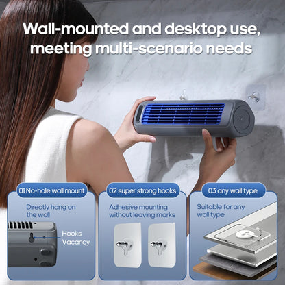 KINSCOTER Desktop Air Conditioner Fan No Drilling 3 Speeds Cooling Rechargeable Wall Mount Fan Silent for Home Kitchen Bathroom