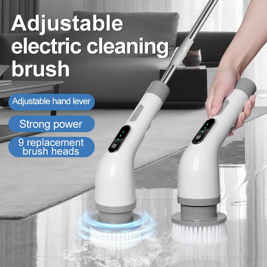Electric Cleaning Brush 2-gear Electric Rotary Floor Scrubber Wireless Cordless 360 Adjust Extension Handle Home Cleaning Tools