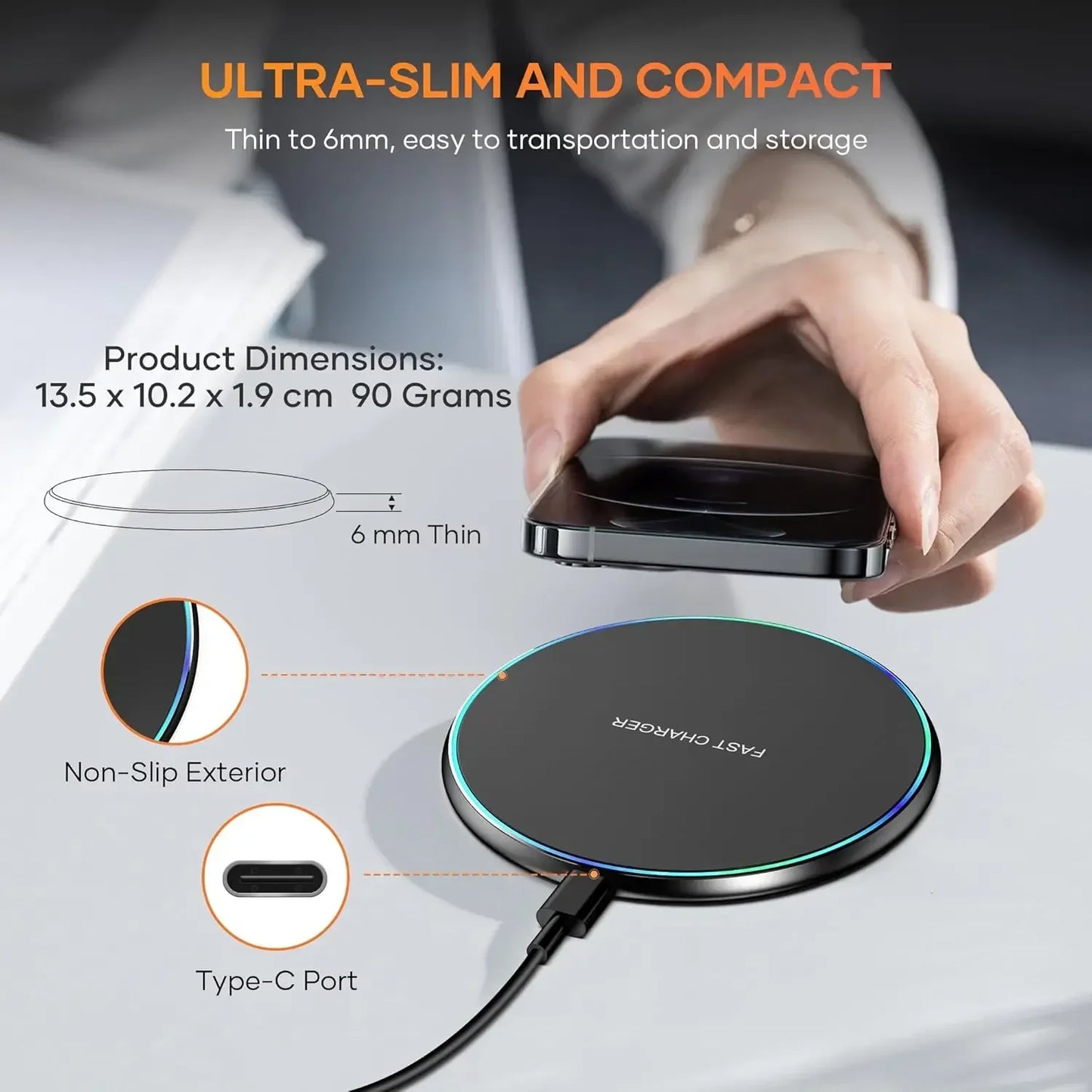 Mini LED Wireless Charger Pad for iPhone & Samsung