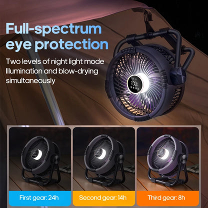 KINSCOTER 6 in 1 Camping Fan 20000mAh Rechargeable Battery Portable Outdoor Fan 4 Speed Air Circulators with Hook and LED Light