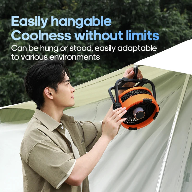 KINSCOTER 6 in 1 Camping Fan 20000mAh Rechargeable Battery Portable Outdoor Fan 4 Speed Air Circulators with Hook and LED Light