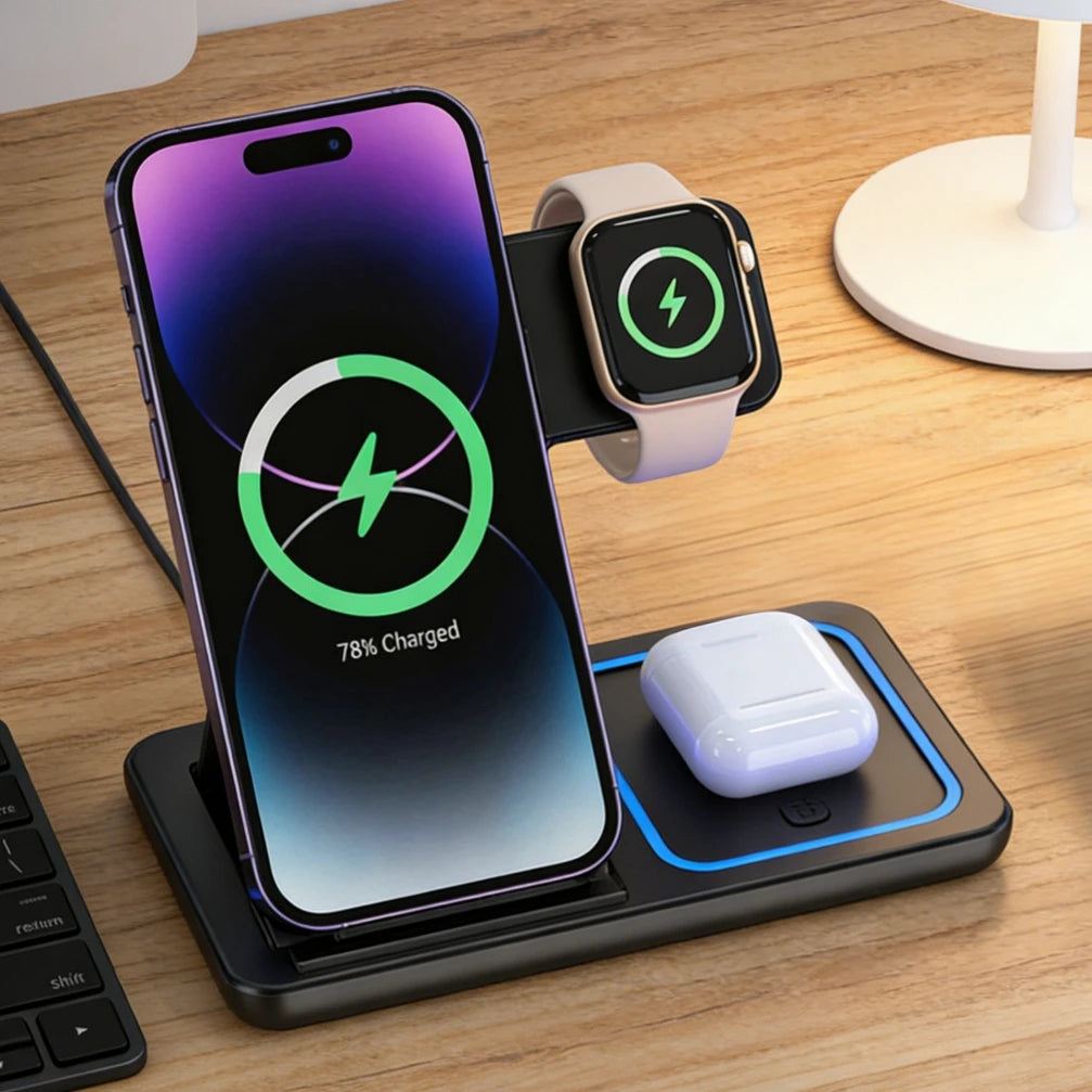 Foldable 3‑in‑1 Wireless Charging Station