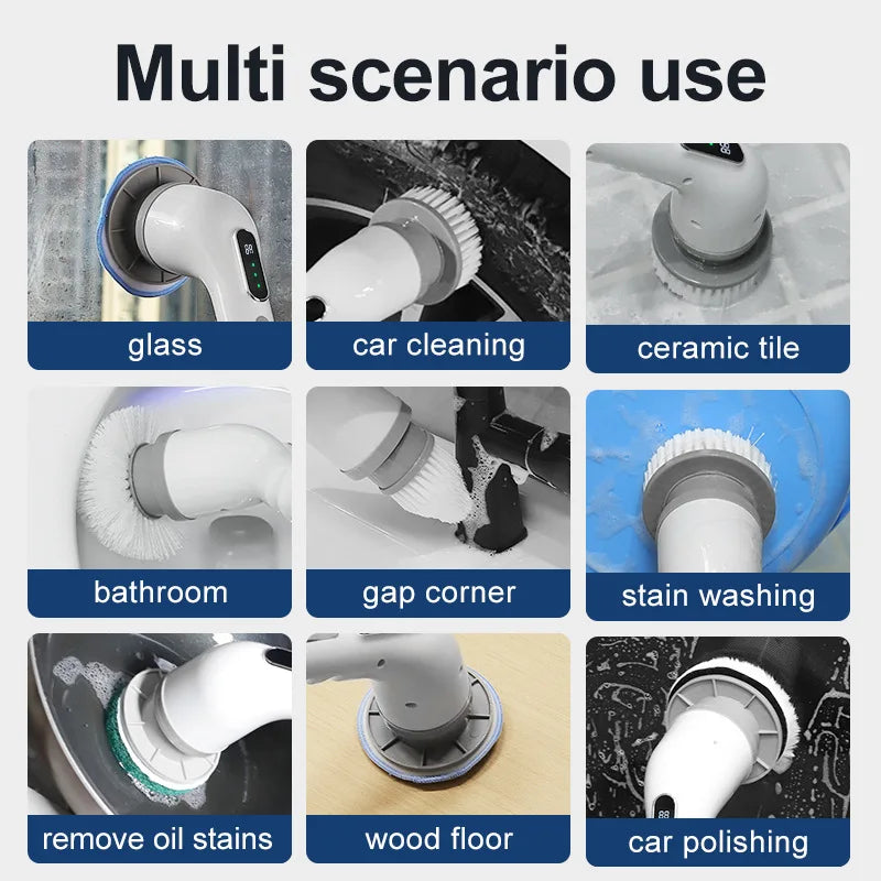Electric Cleaning Brush 2-gear Electric Rotary Floor Scrubber Wireless Cordless 360 Adjust Extension Handle Home Cleaning Tools