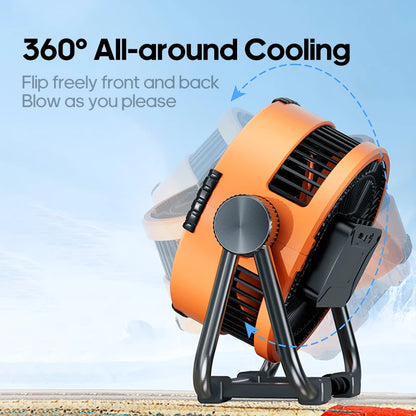 KINSCOTER 6 in 1 Camping Fan 20000mAh Rechargeable Battery Portable Outdoor Fan 4 Speed Air Circulators with Hook and LED Light