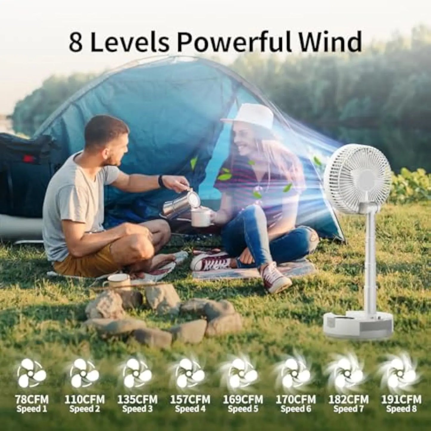 20000mAh Battery Operated Foldable Fan Rechargeable Standing Fan 112Hrs Work Remote Control&Colorful Light Oscillating Table Fan