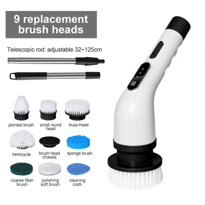 Electric Cleaning Brush 2-gear Electric Rotary Floor Scrubber Wireless Cordless 360 Adjust Extension Handle Home Cleaning Tools