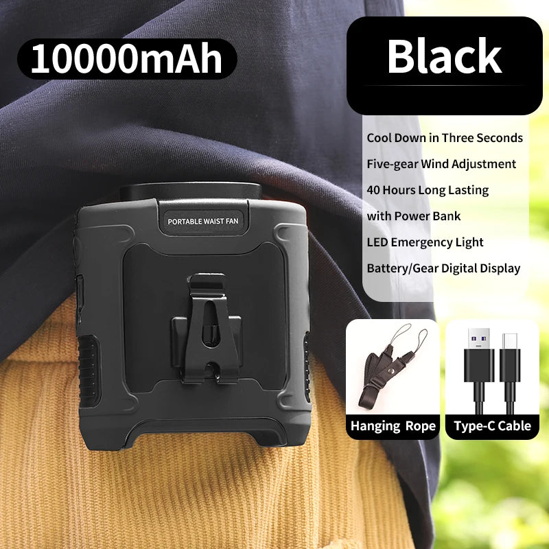 Portable Waist Fan Hanging Neck Fan 5 Speed Strong Wind with LED Lighting for Sports Courier Outdoor Working 10000/20000mAh