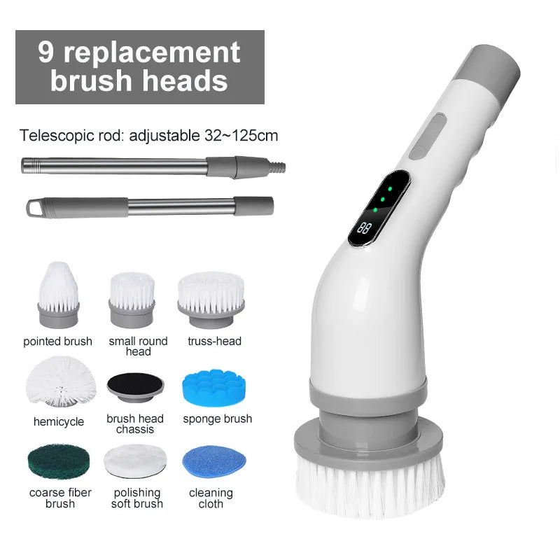 Electric Cleaning Brush 2-gear Electric Rotary Floor Scrubber Wireless Cordless 360 Adjust Extension Handle Home Cleaning Tools