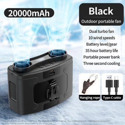 Portable Waist Fan Hanging Neck Fan 5 Speed Strong Wind with LED Lighting for Sports Courier Outdoor Working 10000/20000mAh