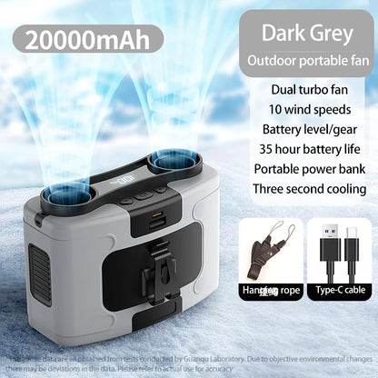 Portable Waist Fan Hanging Neck Fan 5 Speed Strong Wind with LED Lighting for Sports Courier Outdoor Working 10000/20000mAh