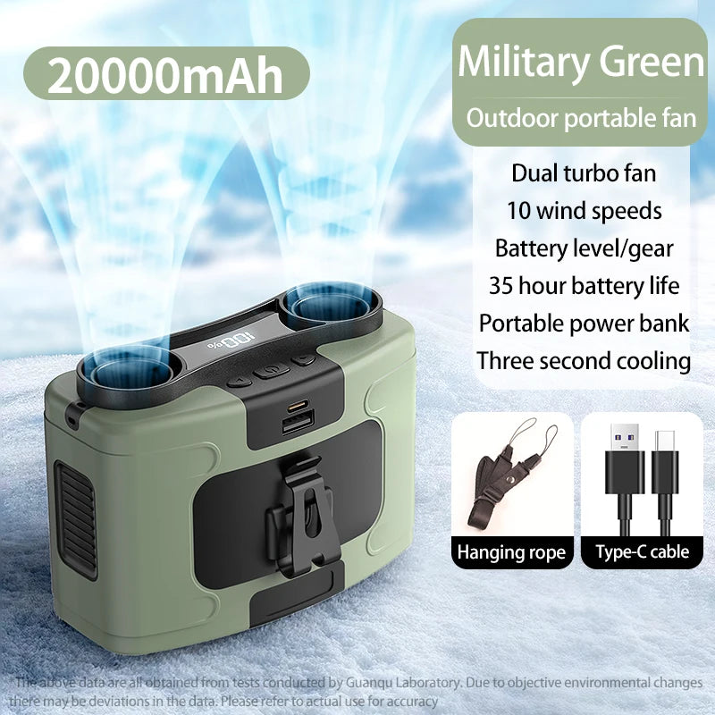Portable Waist Fan Hanging Neck Fan 5 Speed Strong Wind with LED Lighting for Sports Courier Outdoor Working 10000/20000mAh
