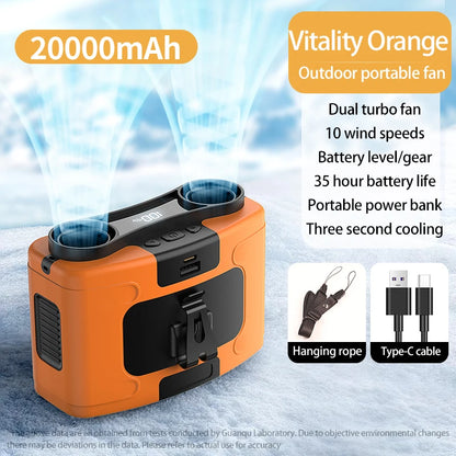 Portable Waist Fan Hanging Neck Fan 5 Speed Strong Wind with LED Lighting for Sports Courier Outdoor Working 10000/20000mAh
